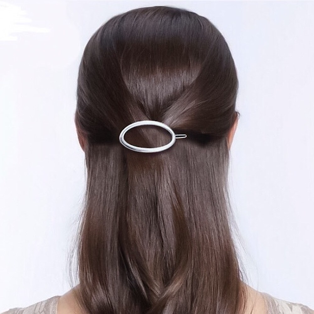⚜️[𝟯/$𝟭𝟴]⚜️Big Silver Oval Simple Barrette NEW - Picture 3 of 7